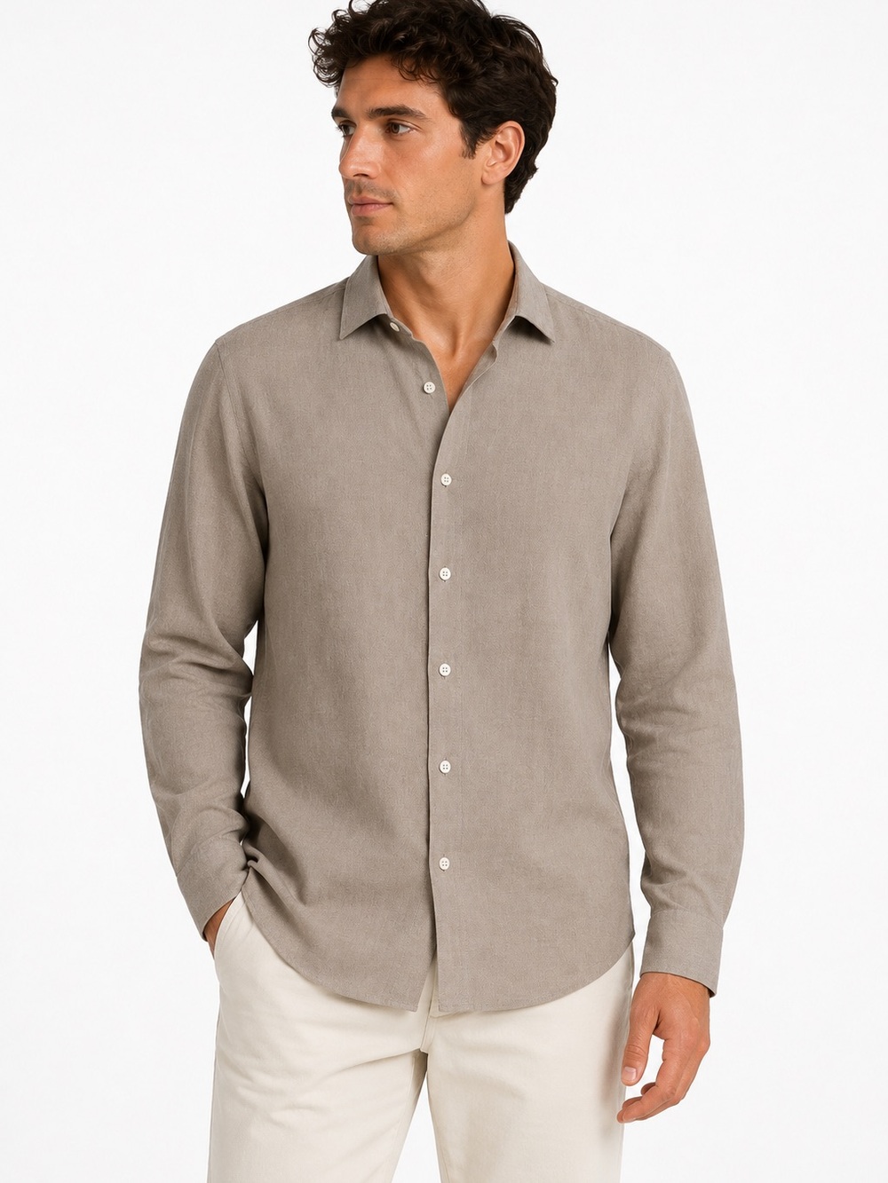 Banana Republic Men's Beige 55% Linen 45%Cotton Long Sleeve Button Down Shirt XL